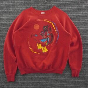 Vintage 80s Tiger Sweatshirt Mens XL Red Native American Graphic Raglan USA Made